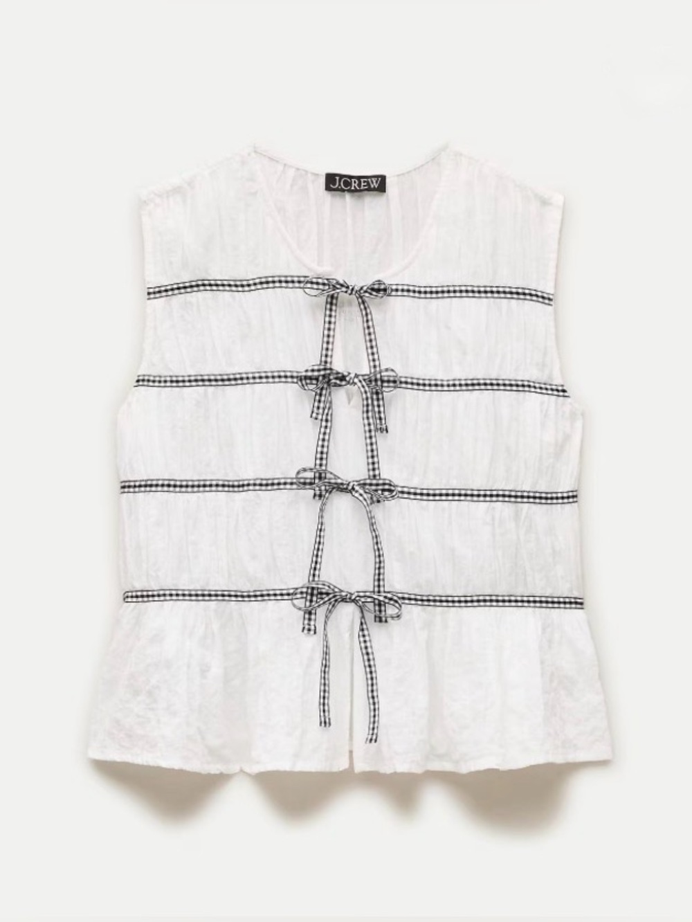 J. Crew Women’s White Tie-front top with gingham details.M.NWT.